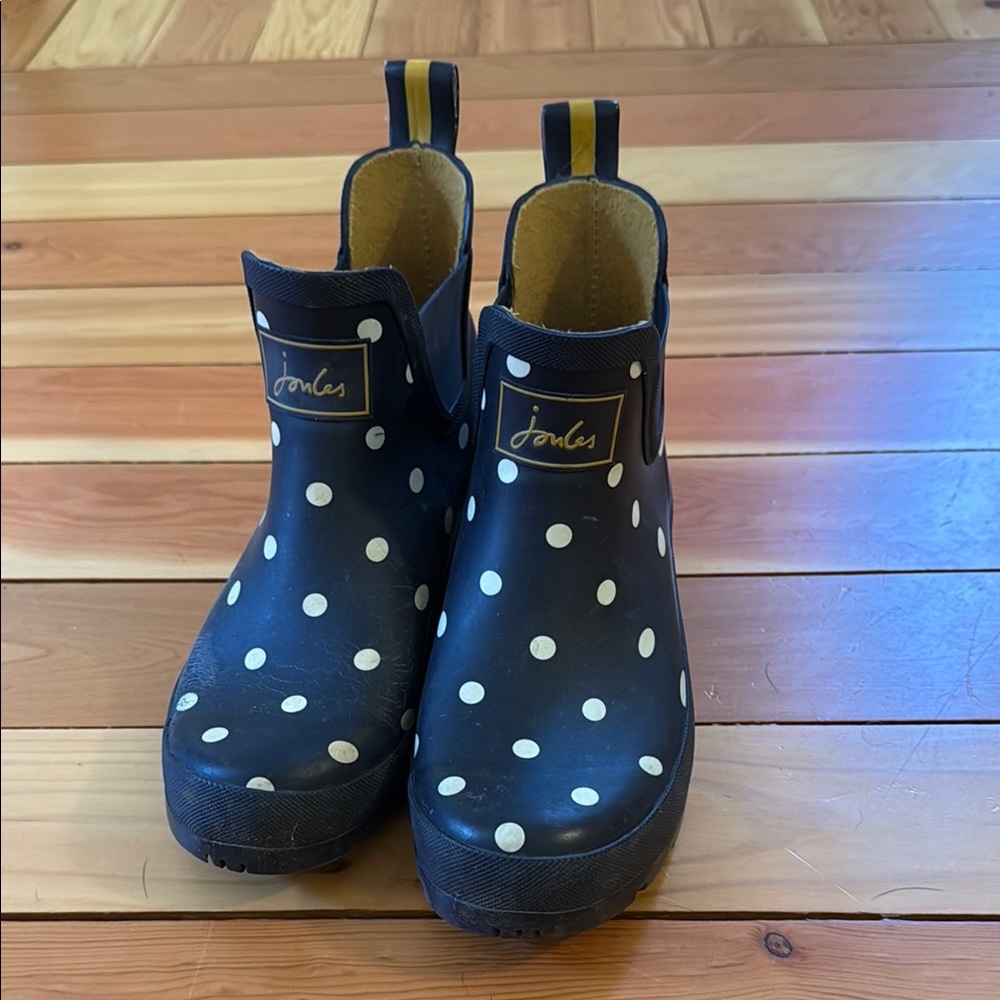 Joules Black and White Rain Boots Polka Dot Design